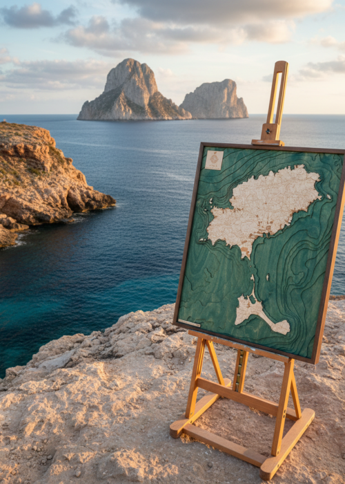 Ibiza 3D Reliëf Wandkaart van hout - Versie L