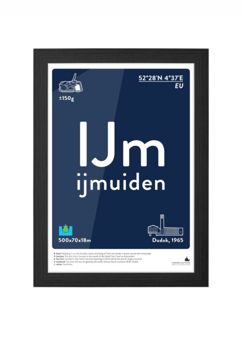 ijmuiden typografie poster ingelijst in zwarte lijst