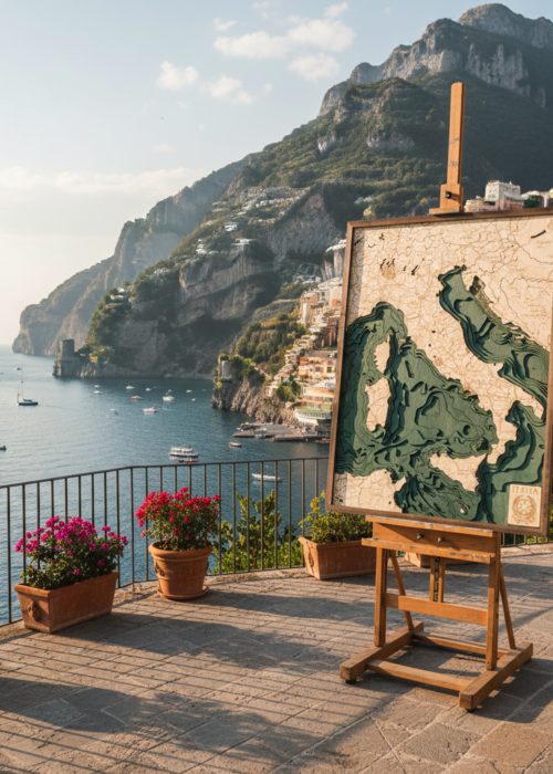 Italy 3D Reliëf Wandkaart van hout - Versie L