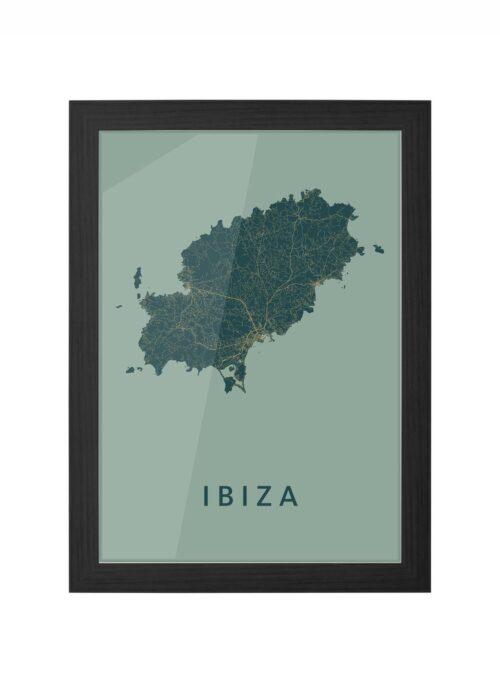 Ibiza island Stadskaart Poster ingelijst in zwarte lijst