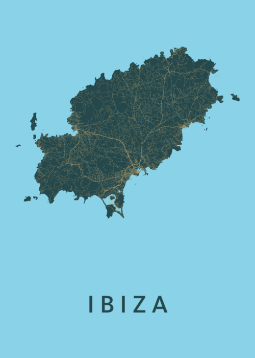 Ibiza island Azure Stadskaart Poster | Kunst in Kaart