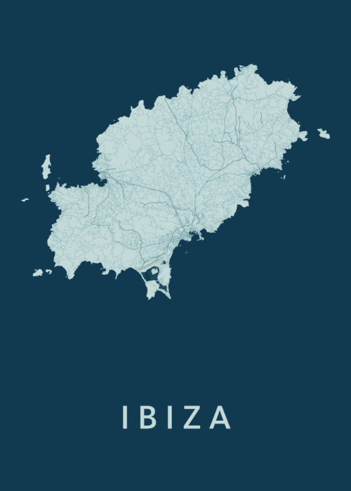 Ibiza island Feldgrau Stadskaart Poster | Kunst in Kaart