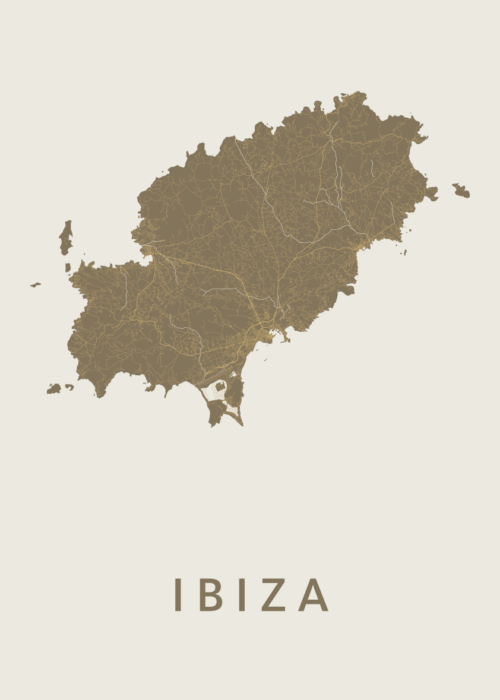 Ibiza island Gold Stadskaart Poster | Kunst in Kaart