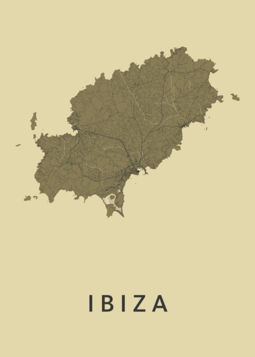 Ibiza island GoldenRod Stadskaart Poster | Kunst in Kaart