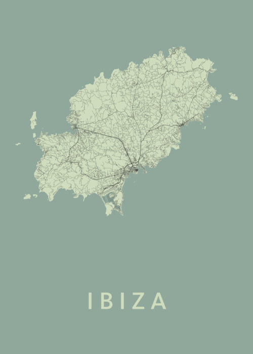 Ibiza island Olive Stadskaart Poster | Kunst in Kaart