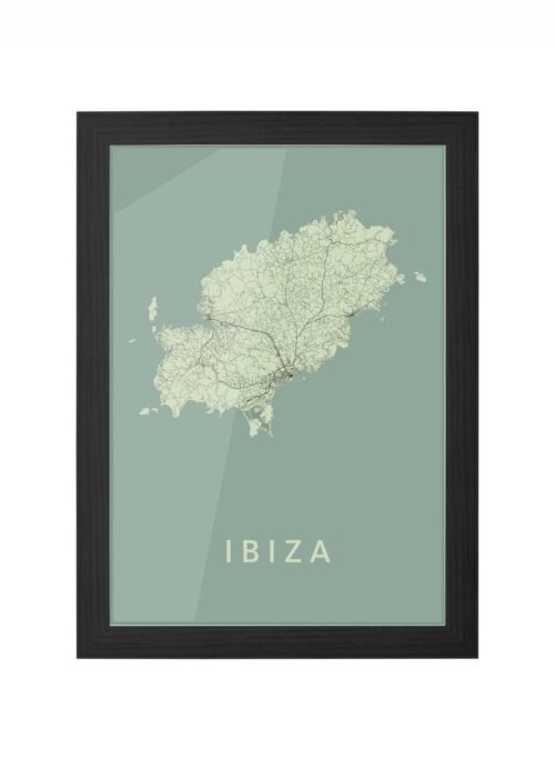 Ibiza island Stadskaart Poster ingelijst in zwarte lijst