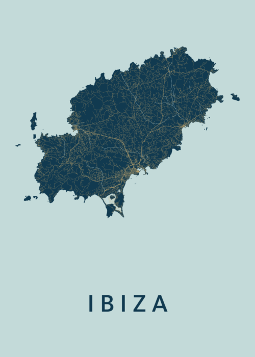 Ibiza island Prussian Stadskaart Poster | Kunst in Kaart