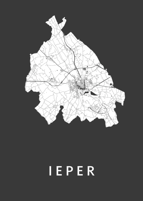 Ieper Black Stadskaart Poster Kopen