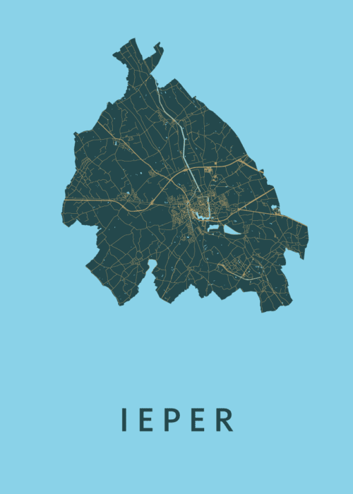 Ieper Azure Stadskaart Poster Kopen