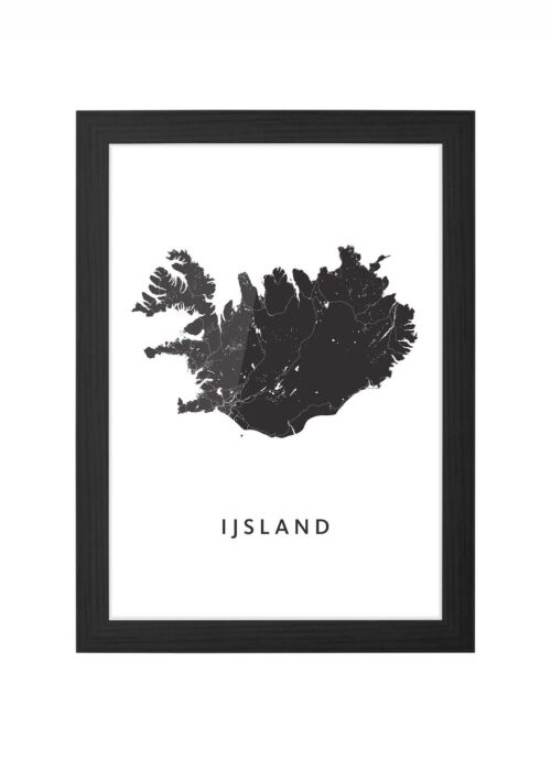 ijsland landkaart poster ingelijst in zwarte lijst