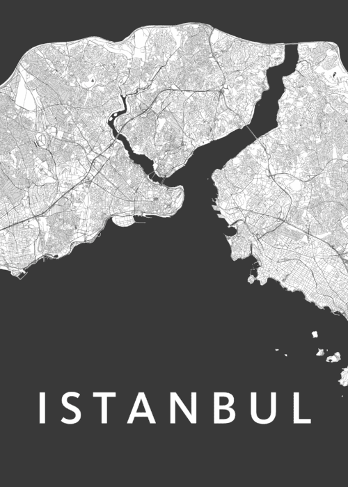 Istanbul Stadskaart - Black poster