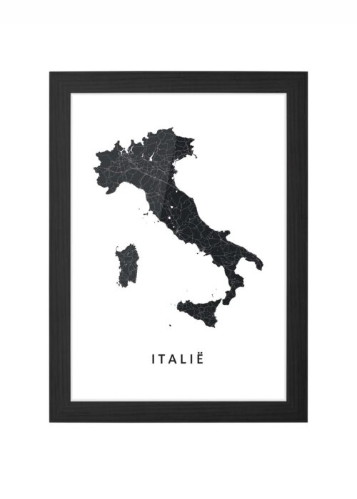 Italië Landkaart Plattegrond Poster ingelijst in zwarte lijst