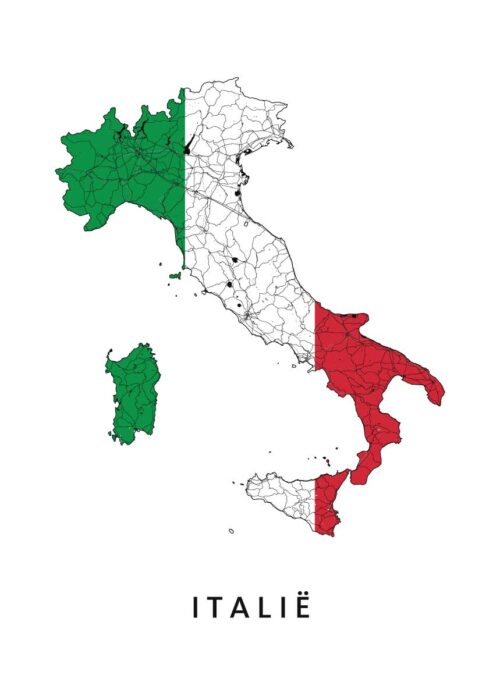 Italië Landkaart Poster met Landvlag