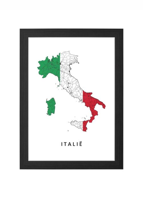 italië landkaart poster landvlag ingelijst in zwarte lijst