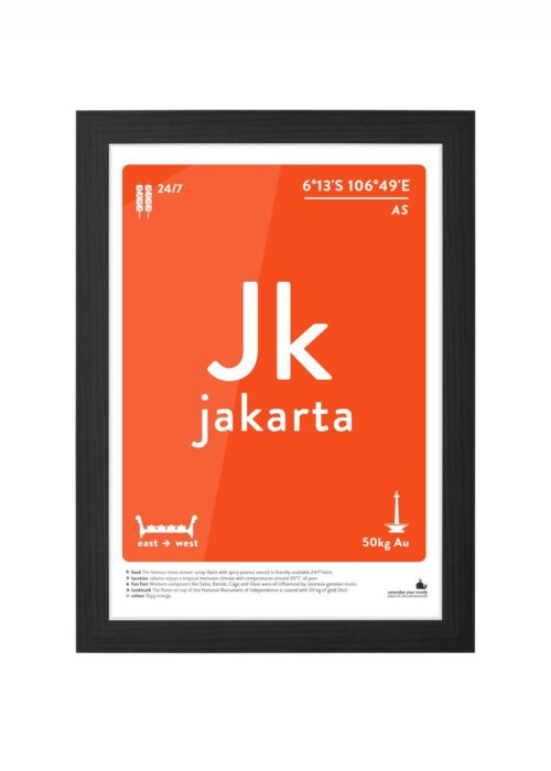 jakarta typografie poster ingelijst in zwarte lijst