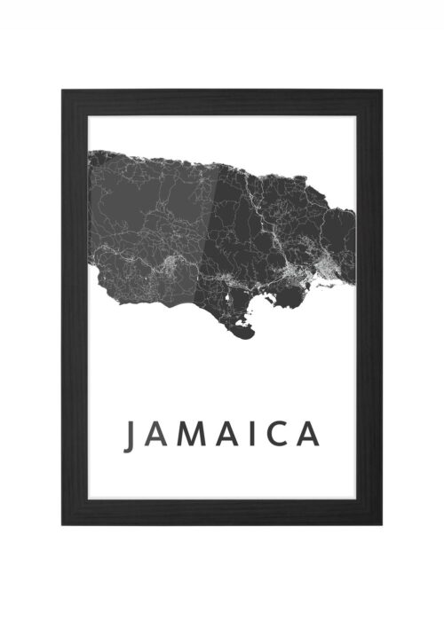 jamaica landkaart poster ingelijst in zwarte lijst