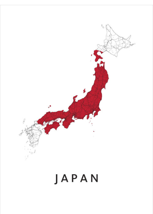 Japan Landkaart Poster met Landvlag