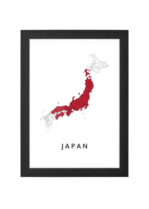 japan landkaart poster landvlag ingelijst in zwarte lijst