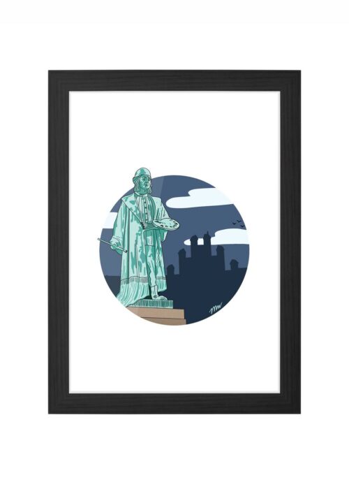 standbeeld jeroen bosch icoon print poster ingelijst in zwarte lijst
