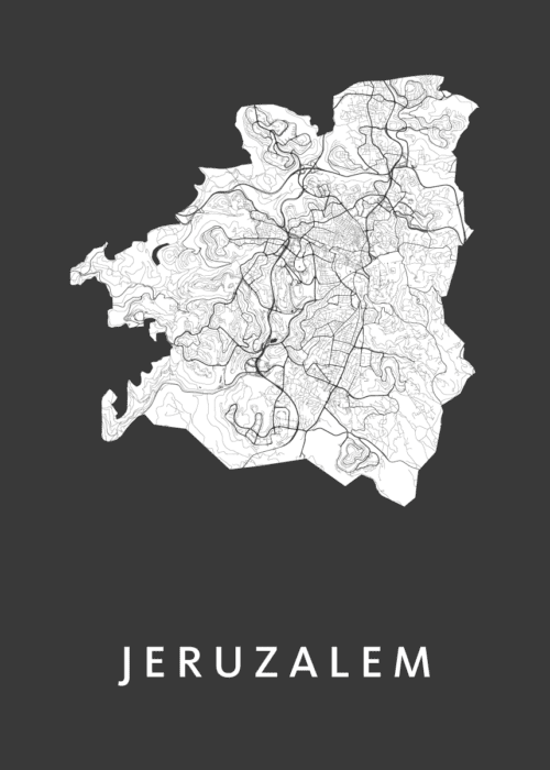 Jeruzalem Black Stadskaart Poster Kopen
