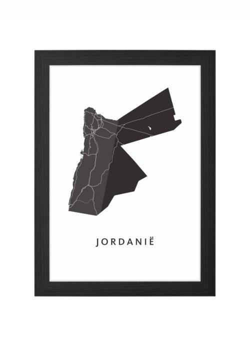 jordanië landkaart poster ingelijst in zwarte lijst