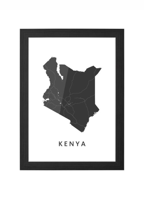 kenya landkaart poster ingelijst in zwarte lijst