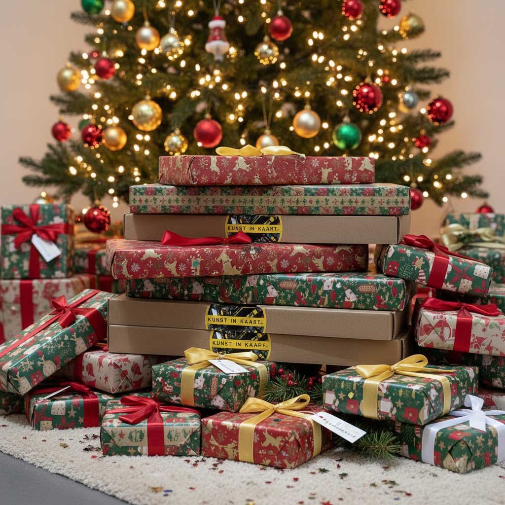 Ingepakte cadeaus van Kunst in Kaart onder de kerstboom
