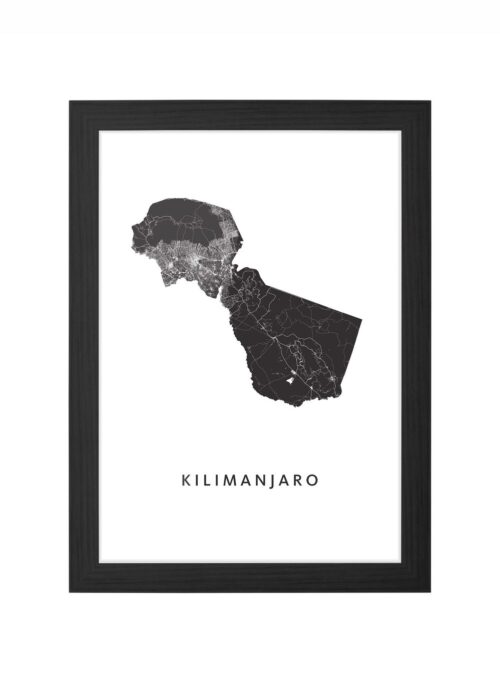 kilimanjaro kaart poster ingelijst in zwarte lijst