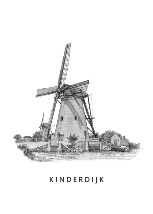 Kinderdijk - Molens lijntekening print