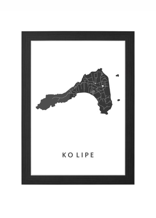Ko Lipe eilandkaart - Wit ingelijst in zwarte lijst
