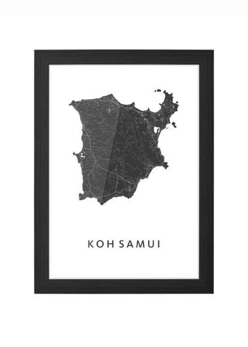 koh samui eilandkaart poster ingelijst in zwarte lijst