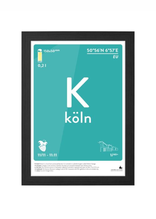 köln typografie poster ingelijst in zwarte lijst
