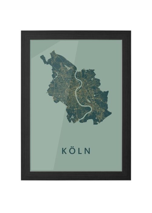 köln stadskaart poster ingelijst in zwarte lijst