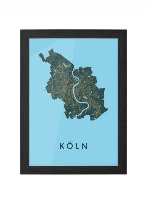 köln stadskaart poster ingelijst in zwarte lijst
