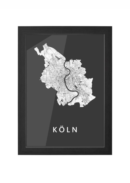 köln stadskaart poster ingelijst in zwarte lijst