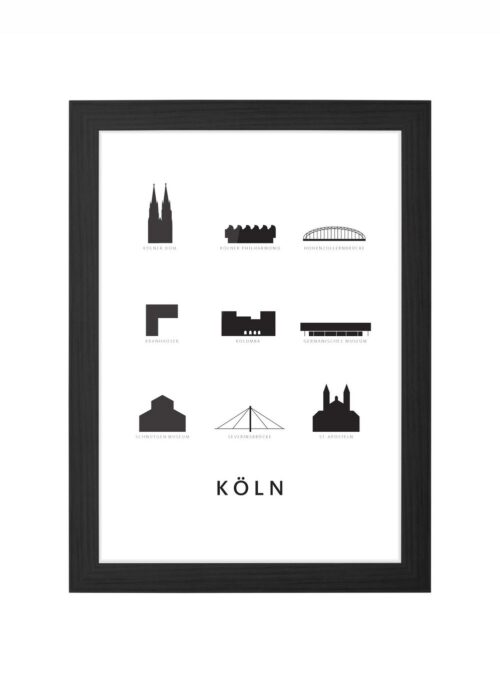 Köln - Architectuur Print ingelijst in zwarte lijst