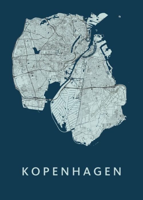Kopenhagen Navy Stadskaart Poster Kopen