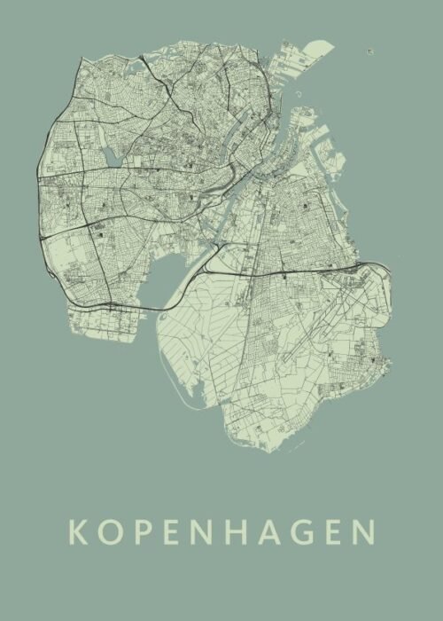 Kopenhagen Olive Stadskaart Poster Kopen