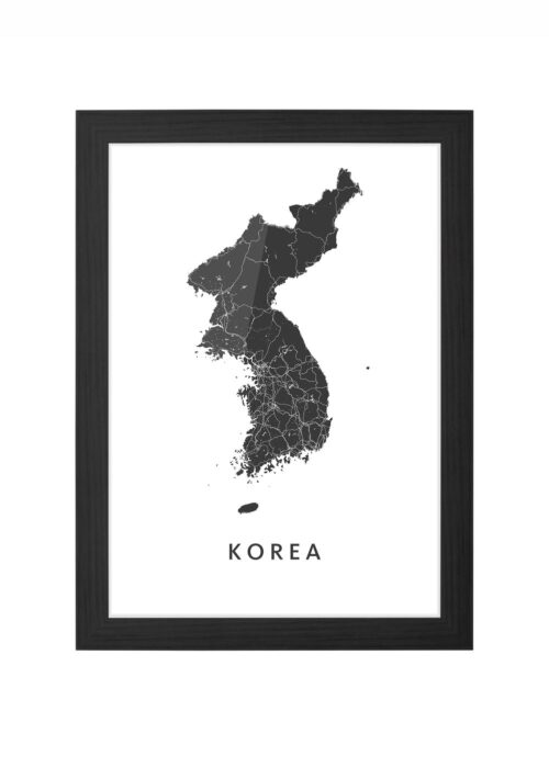 korea landkaart poster ingelijst in zwarte lijst