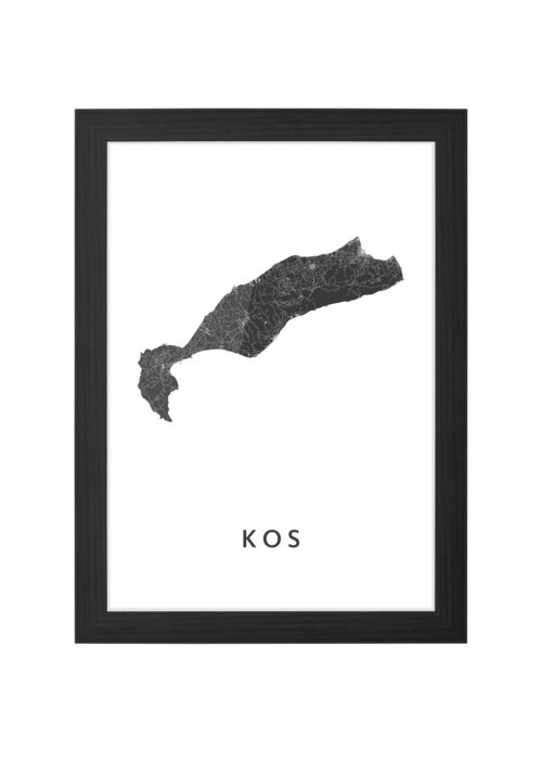 kos eilandkaart poster ingelijst in zwarte lijst