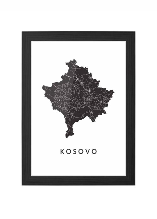 kosovo landkaart poster ingelijst in zwarte lijst
