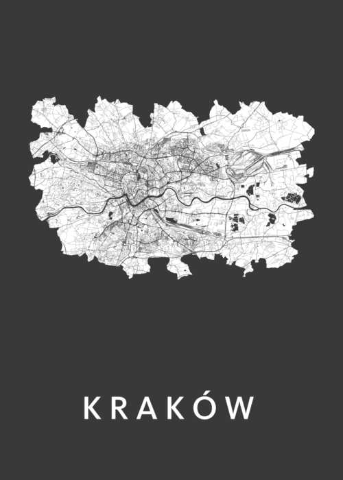 Kraków Black Stadskaart Poster Kopen
