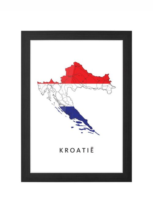 kroatië landkaart poster landvlag ingelijst in zwarte lijst
