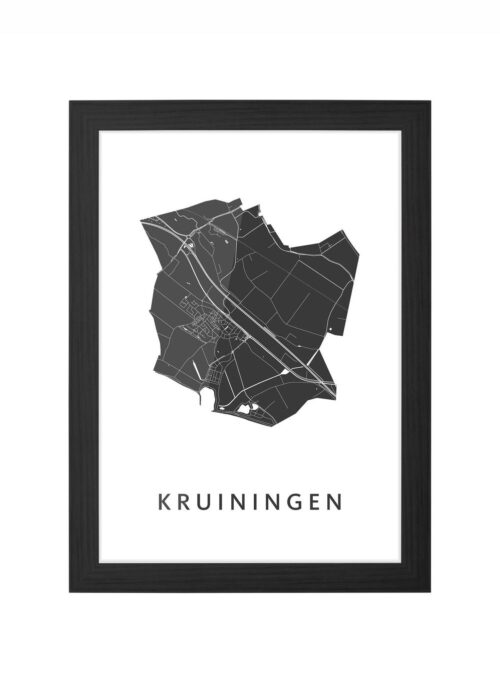 kruiningen kaart poster ingelijst in zwarte lijst