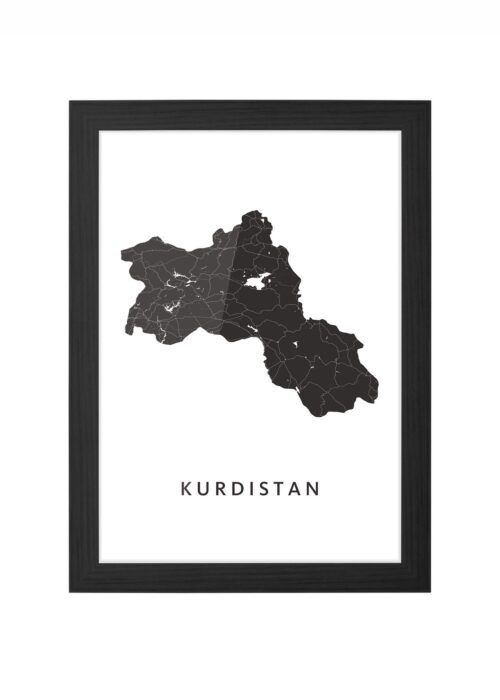 kurdistan landkaart poster ingelijst in zwarte lijst