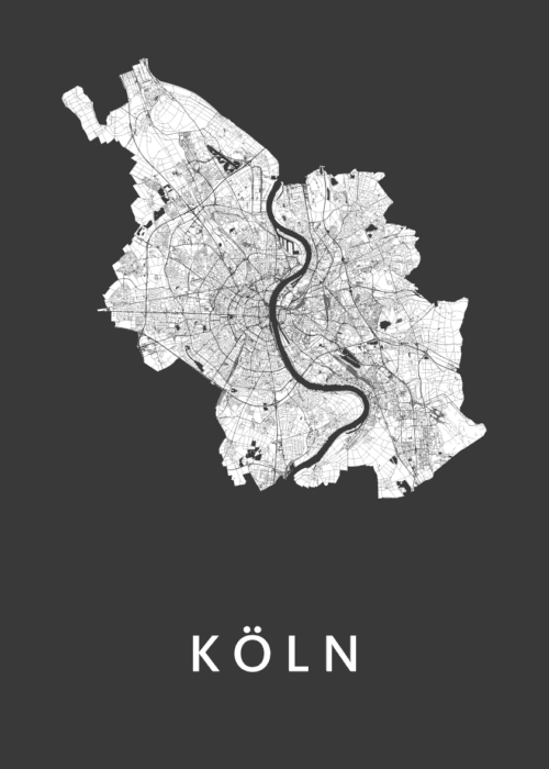 Köln Stadskaart poster Black
