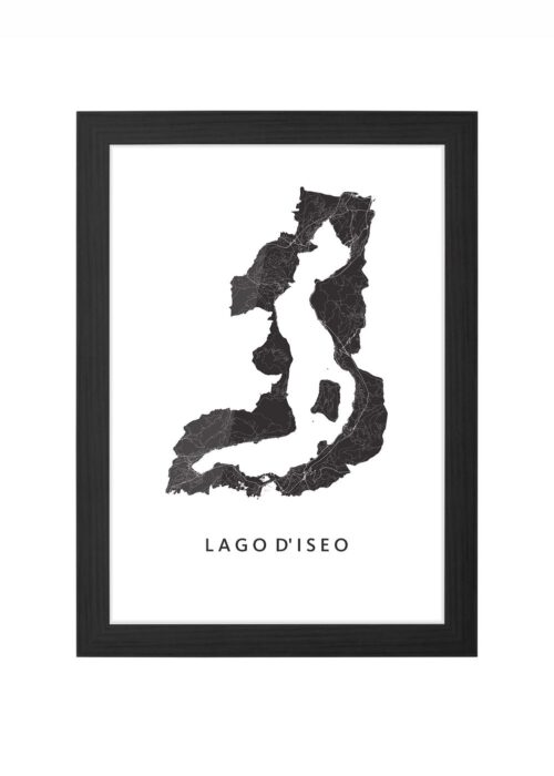 lago d'iseo kaart poster ingelijst in zwarte lijst
