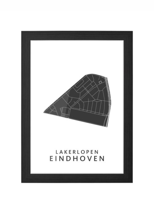 lakerlopen wijkkaart poster ingelijst in zwarte lijst