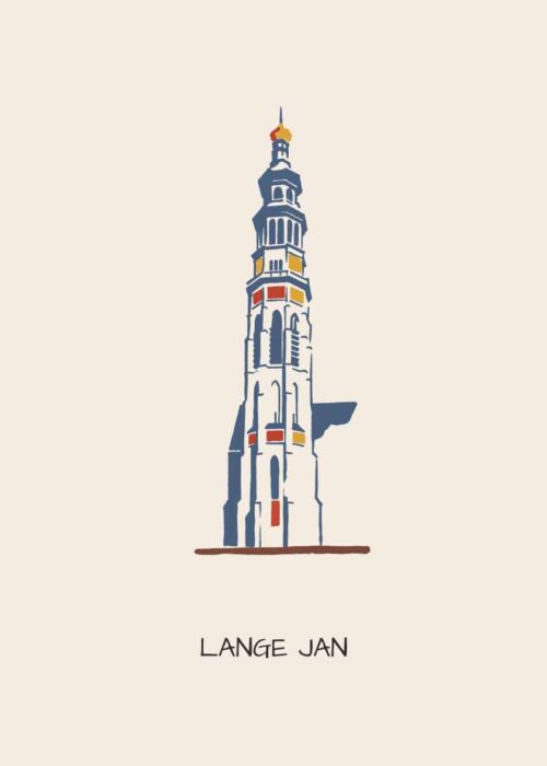 Lange Jan Middelburg - Linosnede-stijl