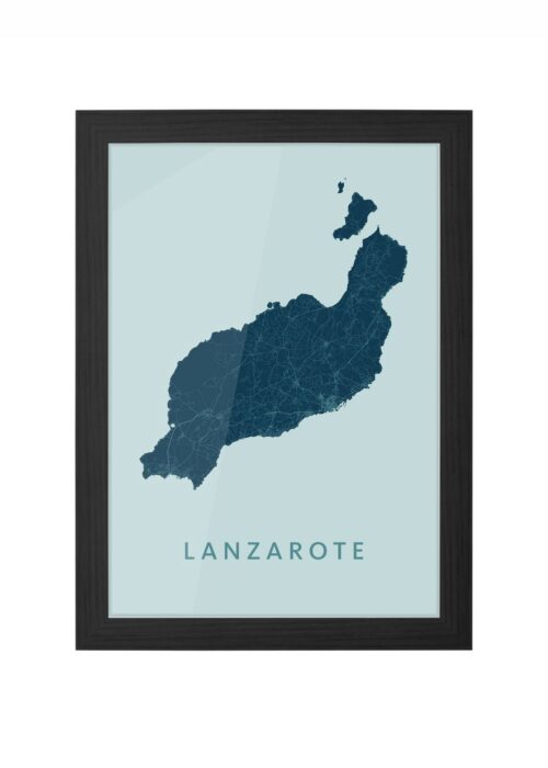 Lanzarote eilandkaart Plattegrond Poster Mint ingelijst in zwarte lijst
